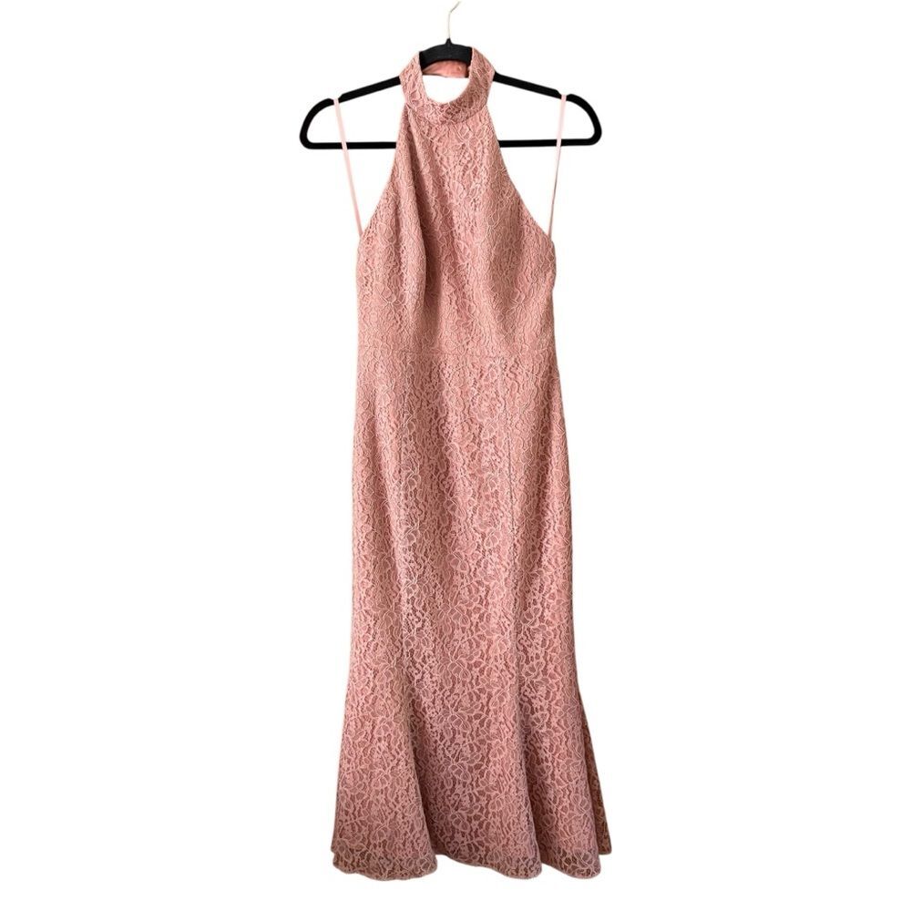 Fame and Partners Pink Lace Halter Bodycon Maxi Dress Size 2 Prom Formal